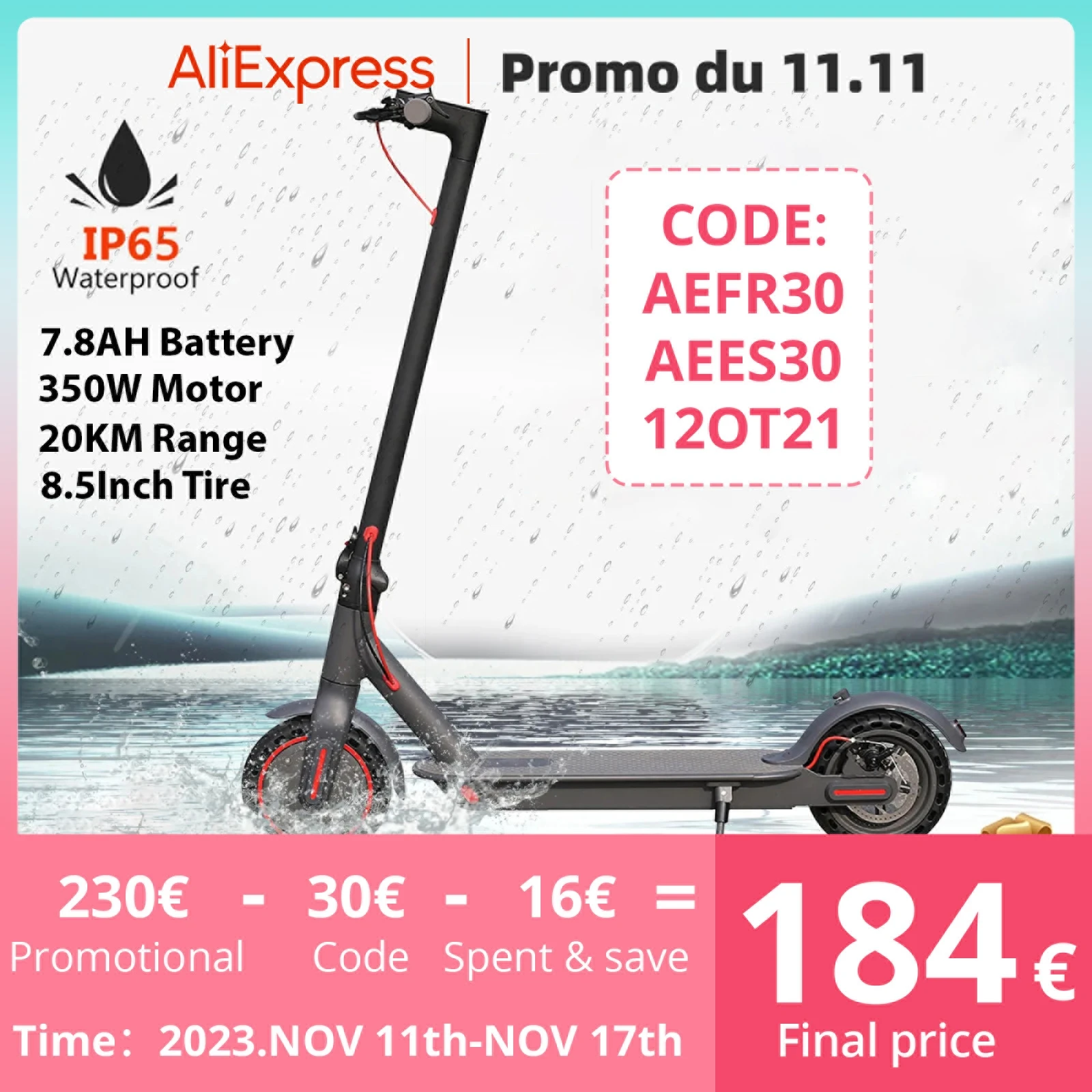Trottinette électrique Adulte 350W - 30km D'autonomie - 7.5Ah - Pliable - 8.5 Pouces
