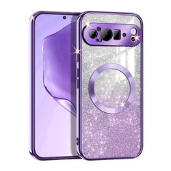 Luxury Electroplate Gradient Glitter Soft Phone Case with Magnetic Wireless Charging Capability for Pixel 10 Pro (PURPLE)