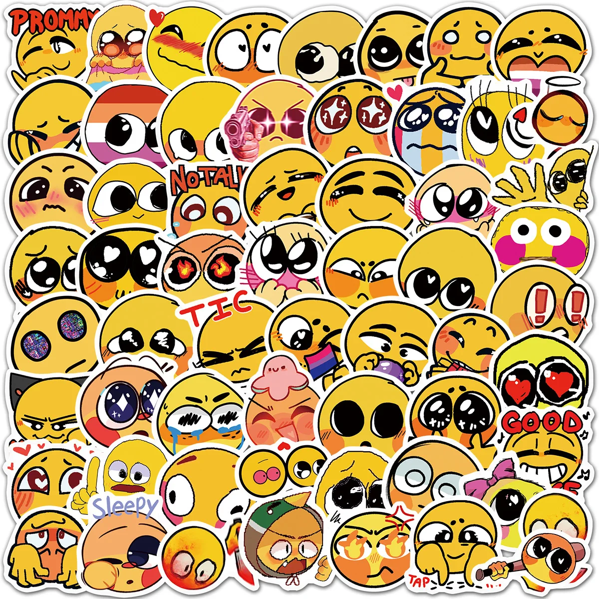  10/30/50/100 Cute Smiling Faces Cartoon Graffiti Sticker Kawaii Creative Funny Stickers Laptop  Diy Car Pvc Decal Decor Stickers