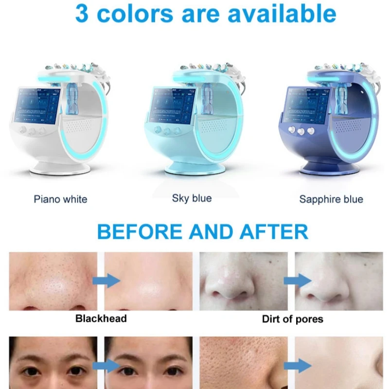 New 7 In 1 Smart Facial Cleansing Skin Analyze Deep Pore Vacuum Hydra Lift Anti-aging Beauty Machine Ice Blue