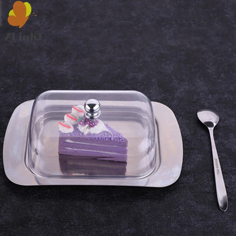 Butter Dish Box Container Cheese Bread Storage Tray See-through Lid 1pcs