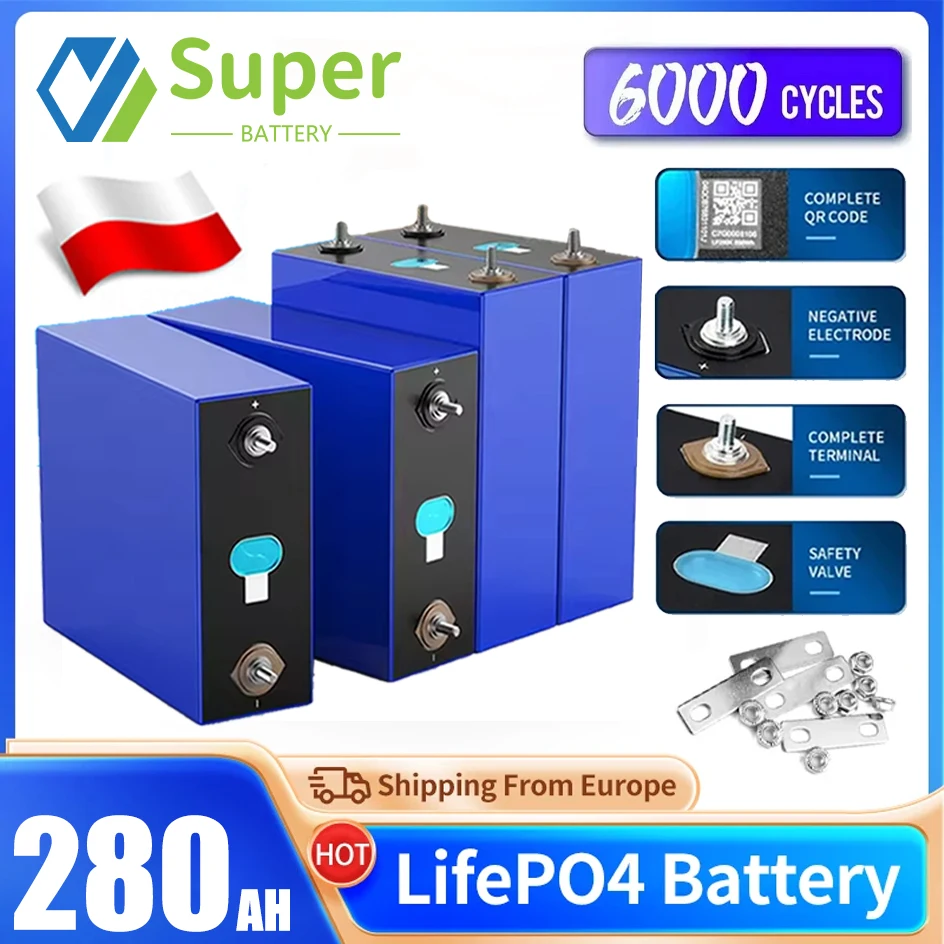 LiFePO4 Battery 280Ah Grade A 6000 Cycles Cell Brand New 310Ah 105Ah Free Busbar For DIY 12V 24V 48V Battery Pack EU UA FREE TAX