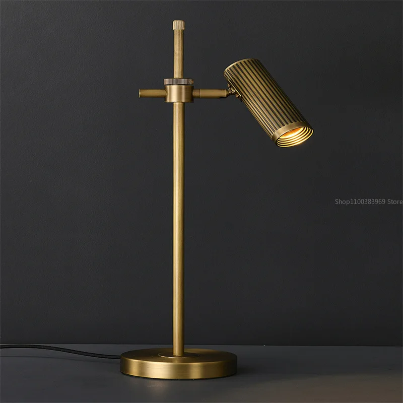 Modern Retro All copper LED Table Lamps Bedroom Bedside Brass Lighting Dimmable Rotating Lamp Metal Gold