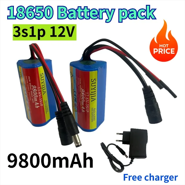 Batterie Li-Ion Rechargeable 3S1P 18650, 12V, 9800mAh, pour caméra de vidéosurveillance, alimentation de secours, avec chargeur 12.6V 1