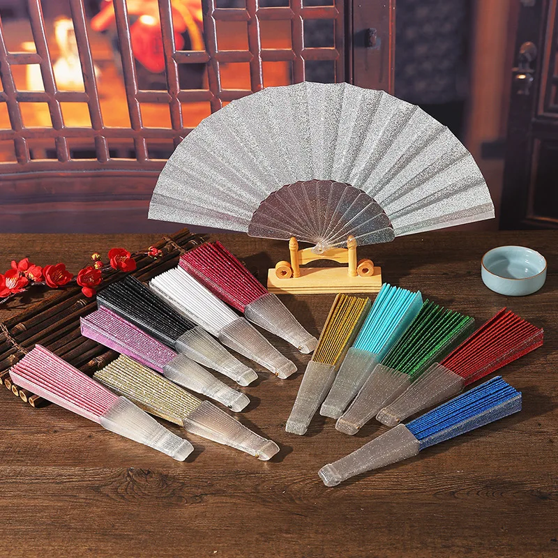 Sparkling Glitter Handheld Folding Fan - Colorful Summer Accessory & Dance Prop