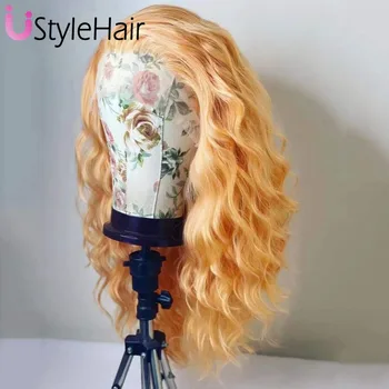 UStyleHair Orange Loose Curly Wig Natural Hairline Synthetic Lace Front Wigs for Women Heat Resistant Daily Wear Cosplay Wig