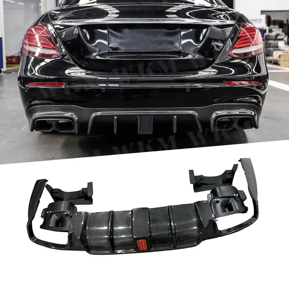 

Carbon Fiber Rear Bumper Lip Light Diffuser with Steel Exhaust Muffler Tips for Benz W213 E200 E300 E63 AMG 2017 + Car Styling
