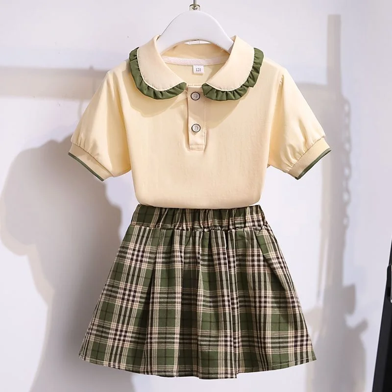 

Летний модный костюм для девочек, тонкая детская одежда с коротким рукавом для учащихся начальной школы, спортивная одежда в стиле колледжа