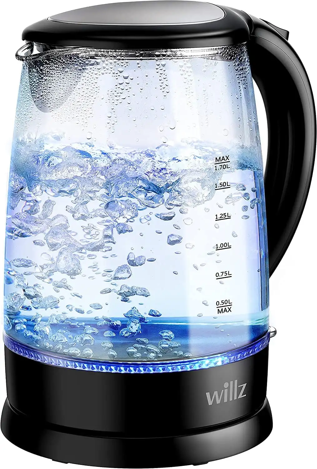 

Electric Glass 1.7L 1500W Kettle with Heat Resistant Handle and Quick Boil Technology in Black