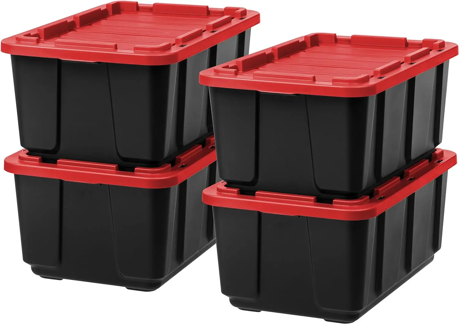 

IRIS USA 27 Gallon Large Heavy-Duty Storage Plastic Bin Tote Organizing Container with Durable Lid, Black/Red, 4 Pack