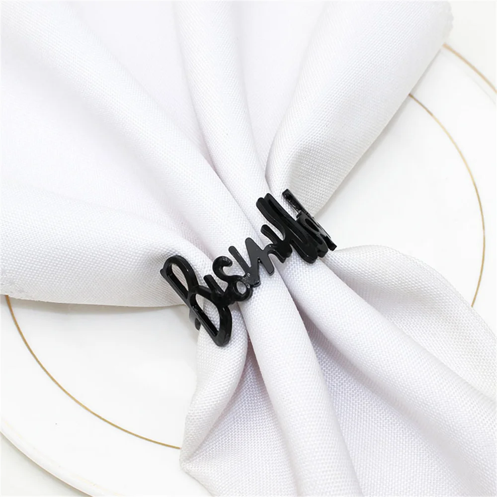 6Pcs Eid Napkin Rings Bismillah Letter Napkin Holder Metal Napkin