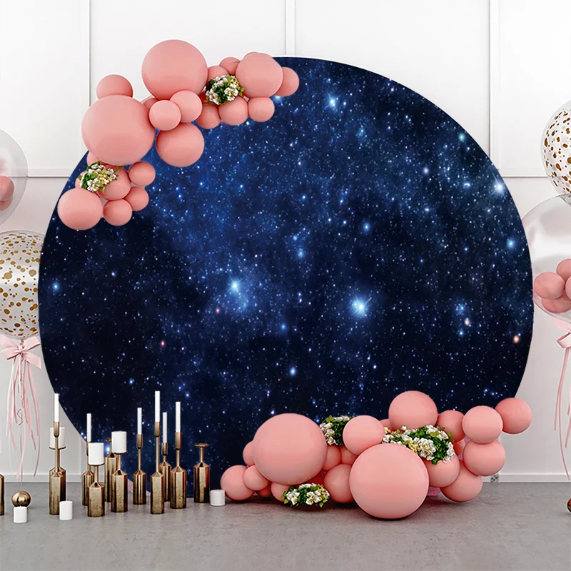 

Starry Night Sky Round Backdrop Outer Space Galaxy Birthday Party Decorations Blue Star Sky Circle Backdrop Cover Elastic Banner