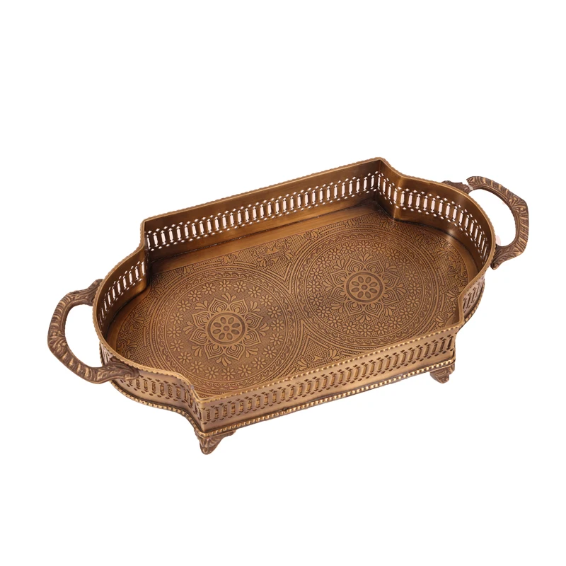 

Brass Creative Handmade Carved Handle Fruit Tray Luxury High-End Crafts