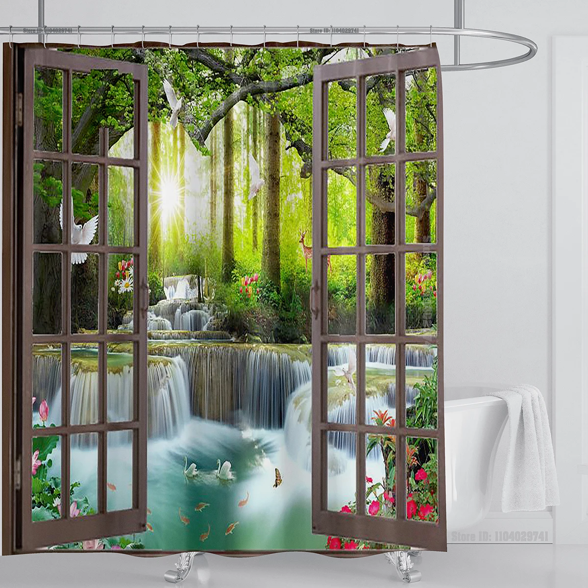 Forest Nature Scenery 3d Print Tree View Shower Curtain Waterproof Design  Polyester Home Decoration Bathroom Washable With Hook 2