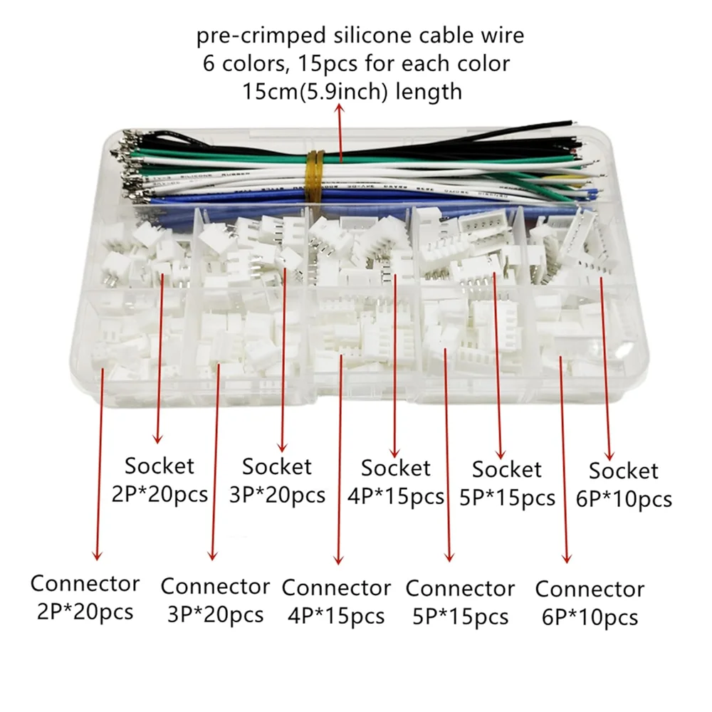 JST XH – Kit de prise de connecteur 2.54mm, avec fil en Silicone pré-épilé, câble adaptateur de boîtier 2/3/4/5/6 broches, connecteur mâle femelle – Image 2