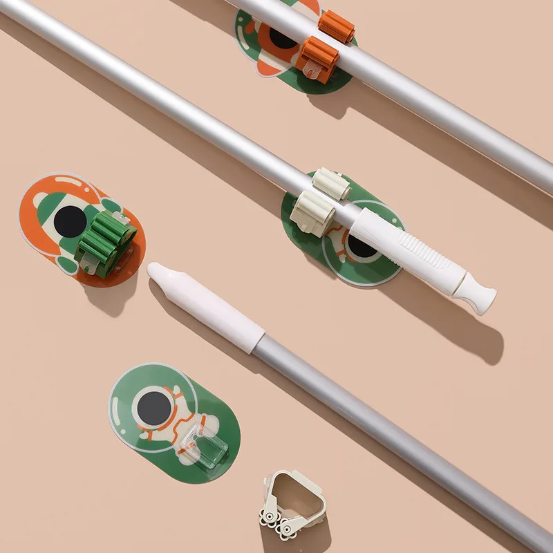 Essential Bathroom Organizer: No-Drill Mop & Broom Hook-Robust Adhesive Rack with Super Strong Glue, Effortless Cleaning Tool