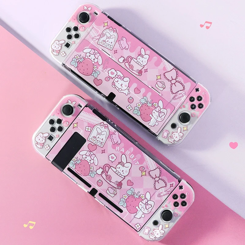 

Kawaii Case For Nintendo Switch OLED Accessories Cute Rabbit Protective Shell NS Game Host Console Hard PC Cover Protection Case