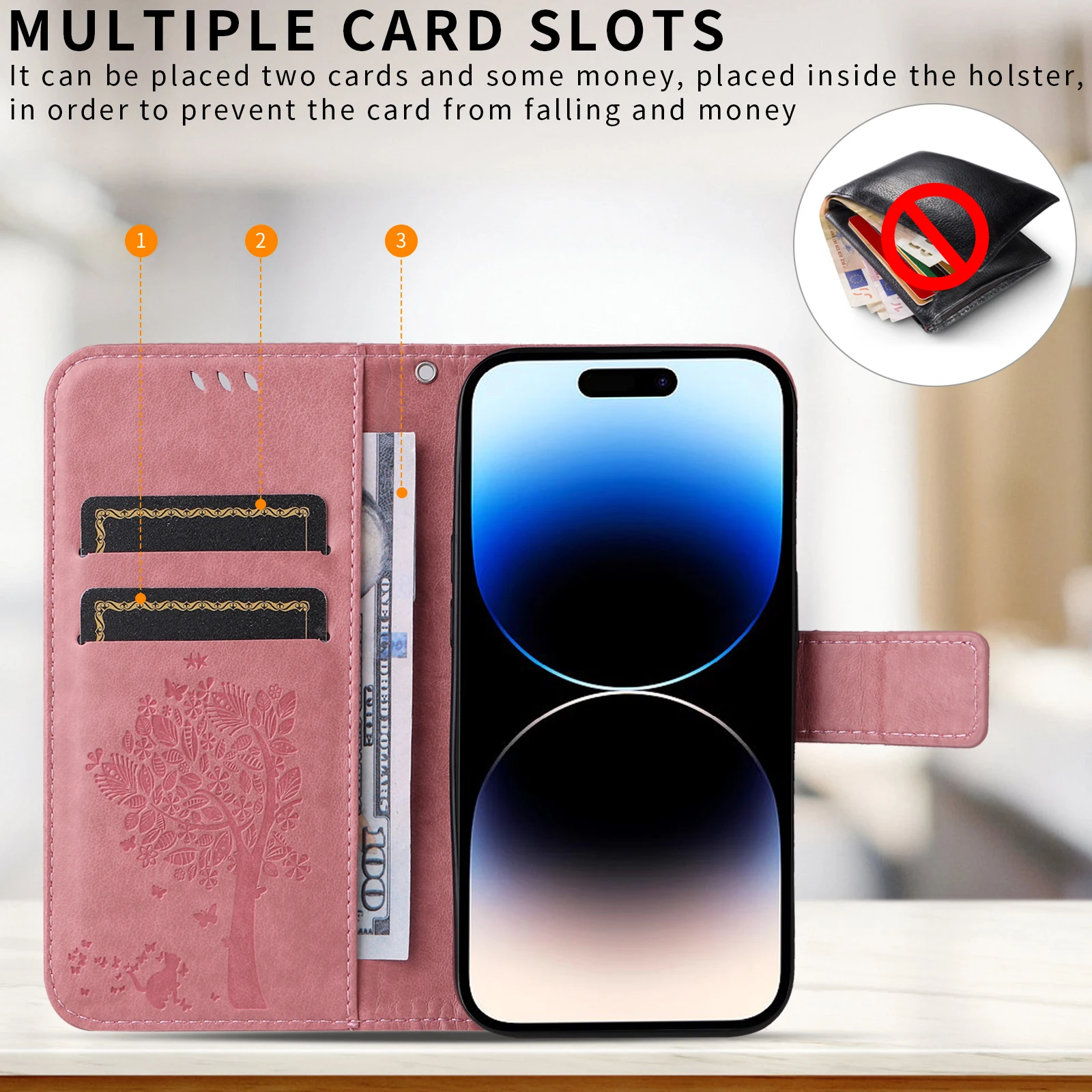Leather Flip Wallet Phone Case - Universal Fit