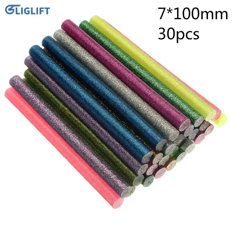 30pcs/set Colored Hot Melt Glue Sticks 7mm Adhesive Assorted Glitter