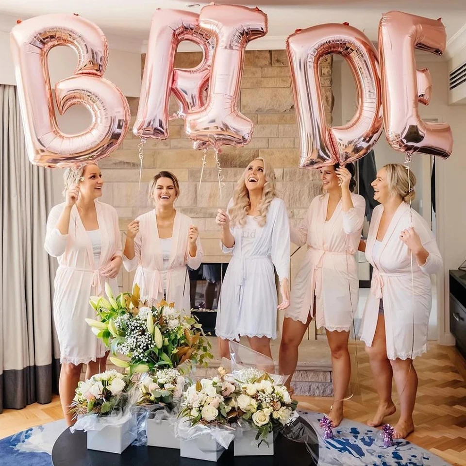 Bride Bachelorette Party Balloon Decor Kit - 40 Inch BRIDE Banner With Ring & Glass Balloons