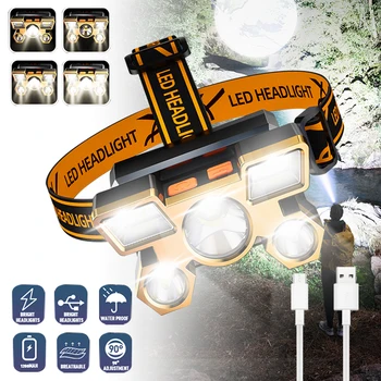 Usb Rechargeable Headlamp Head-Mounted Strong Flashlight Built-in Battery Outdoor Camping 5 Styles Night Headlight Fishing Lamp 4