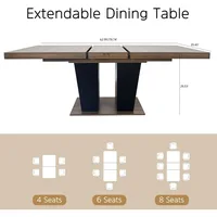 Extendable Dining Room Table for 4 6 8 10 People, 63"-78.74" Wooden Transformer Kitchen Dining Table with Black Double Sturdy 2