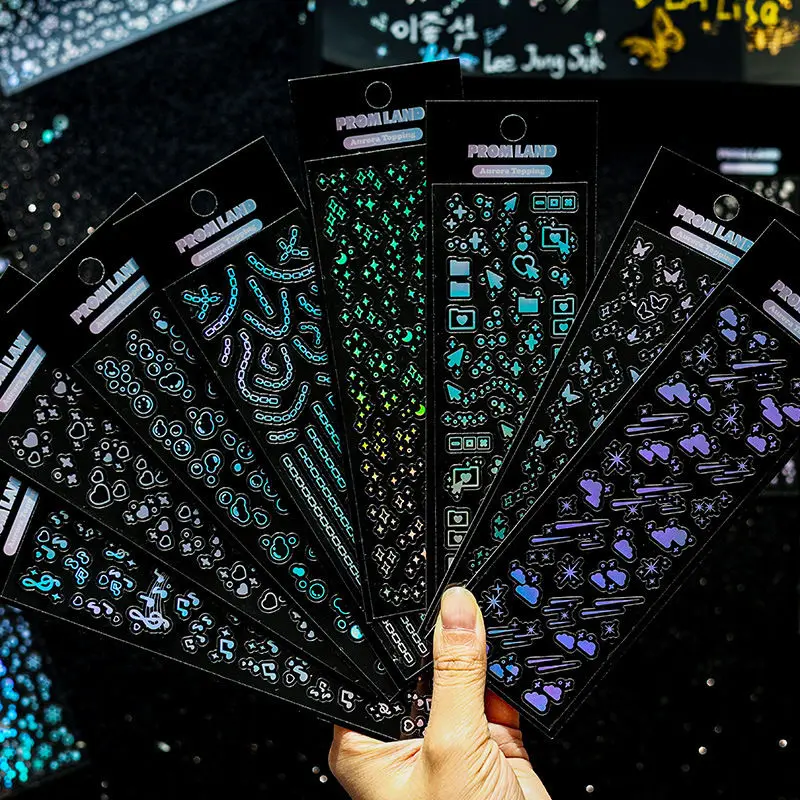 12 Sheets Kawaii Cute Shiny Laser Ribbon Deco Stickers