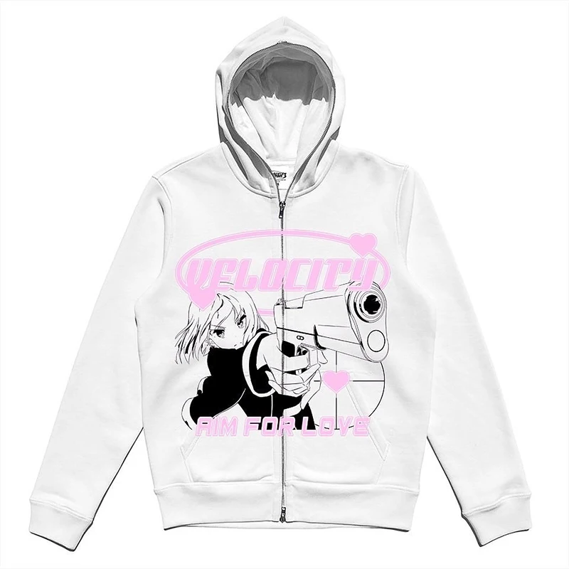 Y2K Zip up Hoodie anime Y2K graphics woman goth Sweatshirt Sport Coat Pullover grunge Gothic Long Sleeve Oversized hoodie jacket