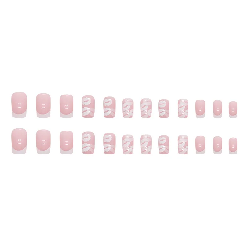 Fake Nails 24 Pcs Press on Nails Pink Gradient Glossy Artificial Finger Manicure Reusable for Women