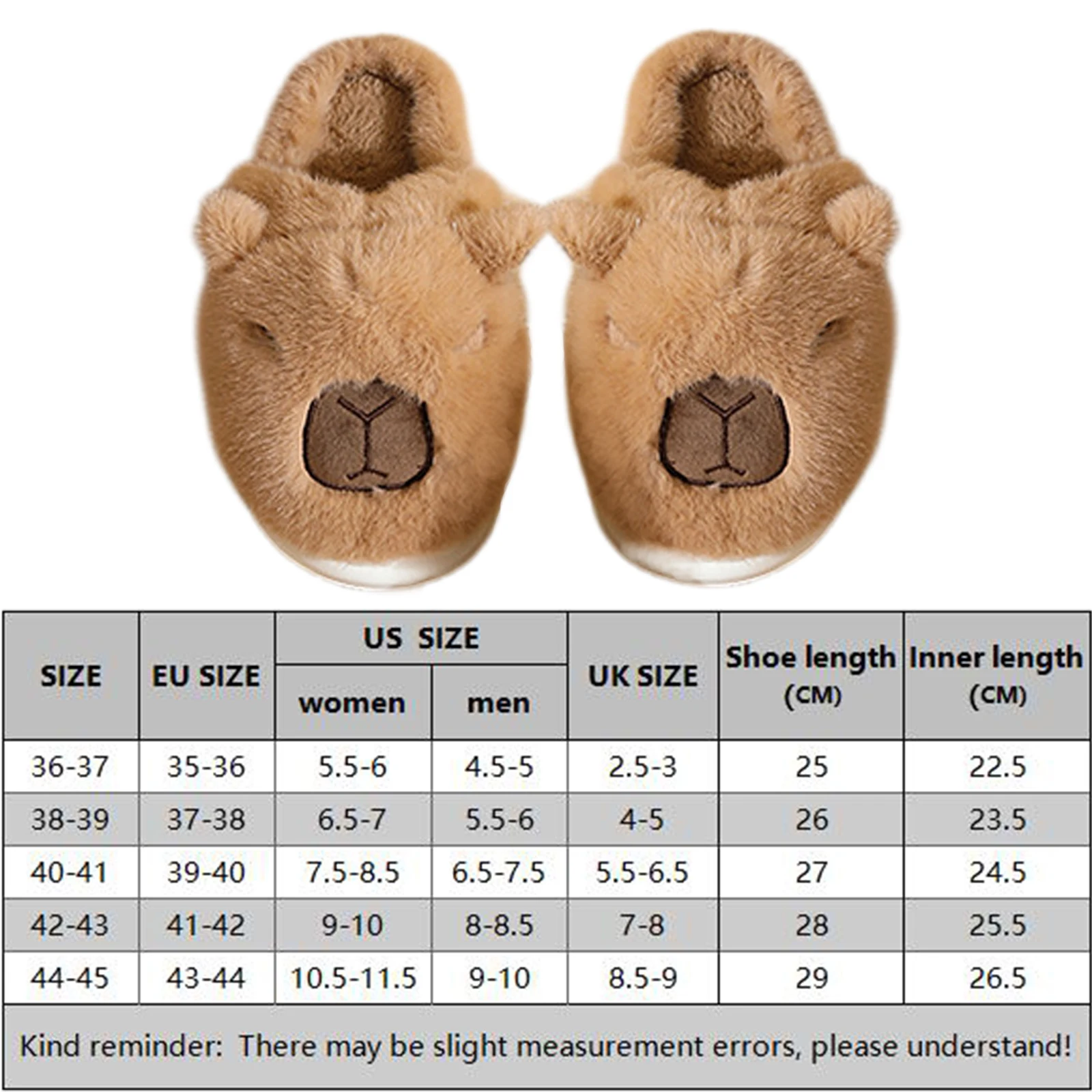 Cute Capybara Cotton Slippers Women Winter Indoor Soft Sole Warm Fur Slides Woman Comfort Non Slip Home Bedroom Slippers