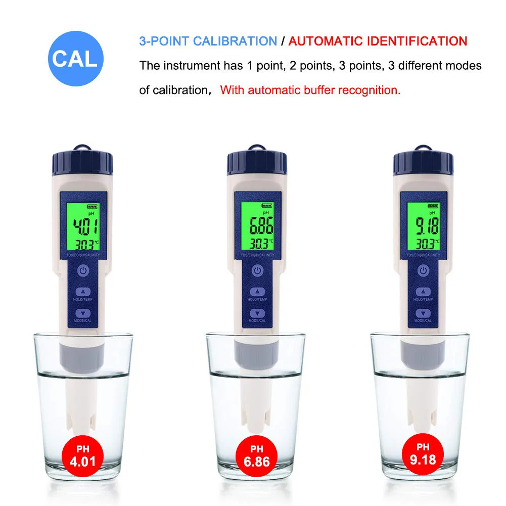 Five in one water quality detector 9909 multifunctional water pen pH acidity meter salinity meter TDS quality detection pe