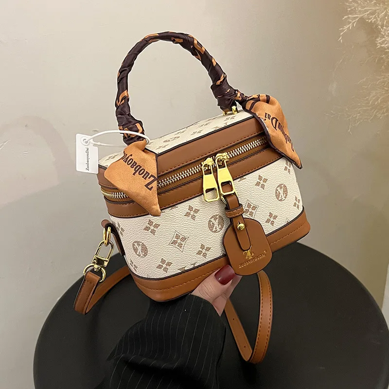 Female Printed Box Bag Brand Designer High Quality Ladies Retro Patchwork Handbags Wild Portable Shoulder Corssbody Cosmetic Bag