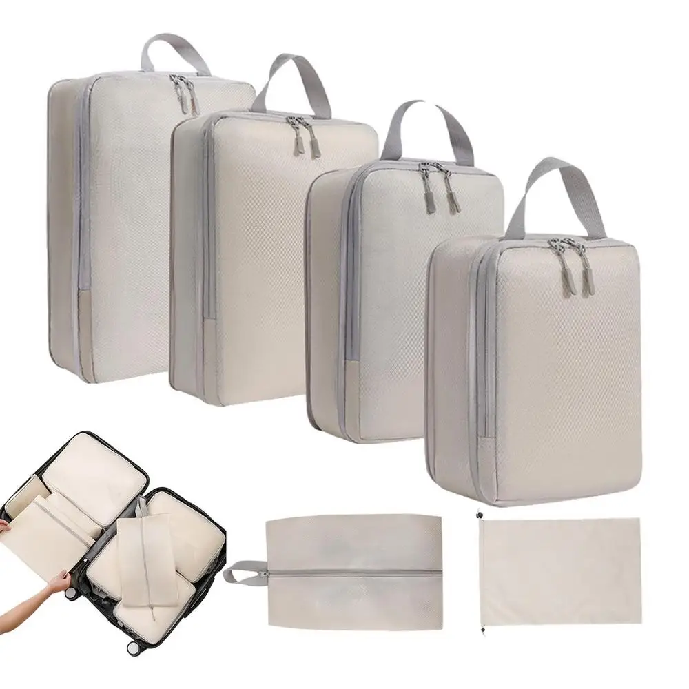 Compression Bags For Travel 6 Pcs Compression Travel Organiser Suitcase Organizer Bags Set Packing Cubes Travel Double-Stitched