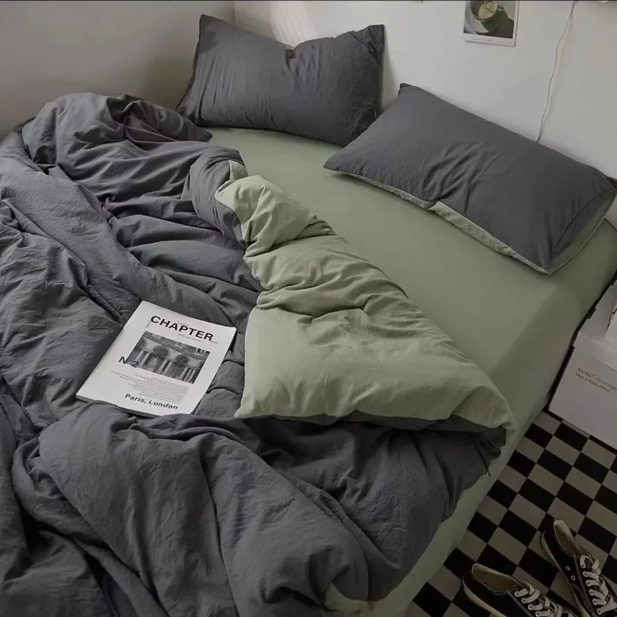 

Ins Style Bedding Set Nordic Single Double Flat Sheet Duvet Cover Pillowcase Soft Microfiber Full Queen Size Bed Linen