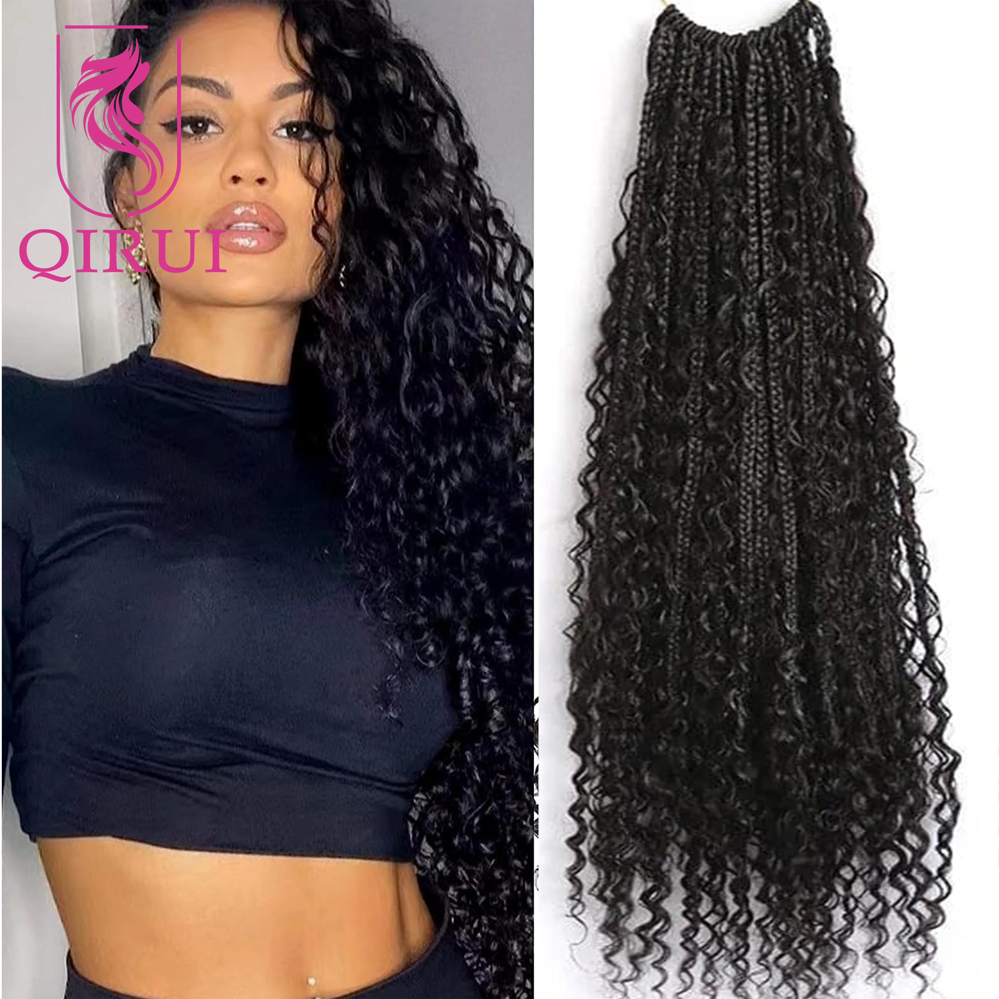 

Crochet Boho Box Braids With Human Hair Curls Pre-looped Synthetic Braid With Human Hair Curls Braiding Hair Extensions 30Inch