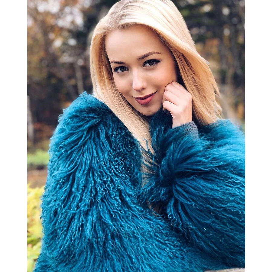 Mongolia Sheep Fur Coat Women\'s Long Jacket Ladies Sheep Skin Coat Luxury Natural Tibetan Lamb Fur Coats
