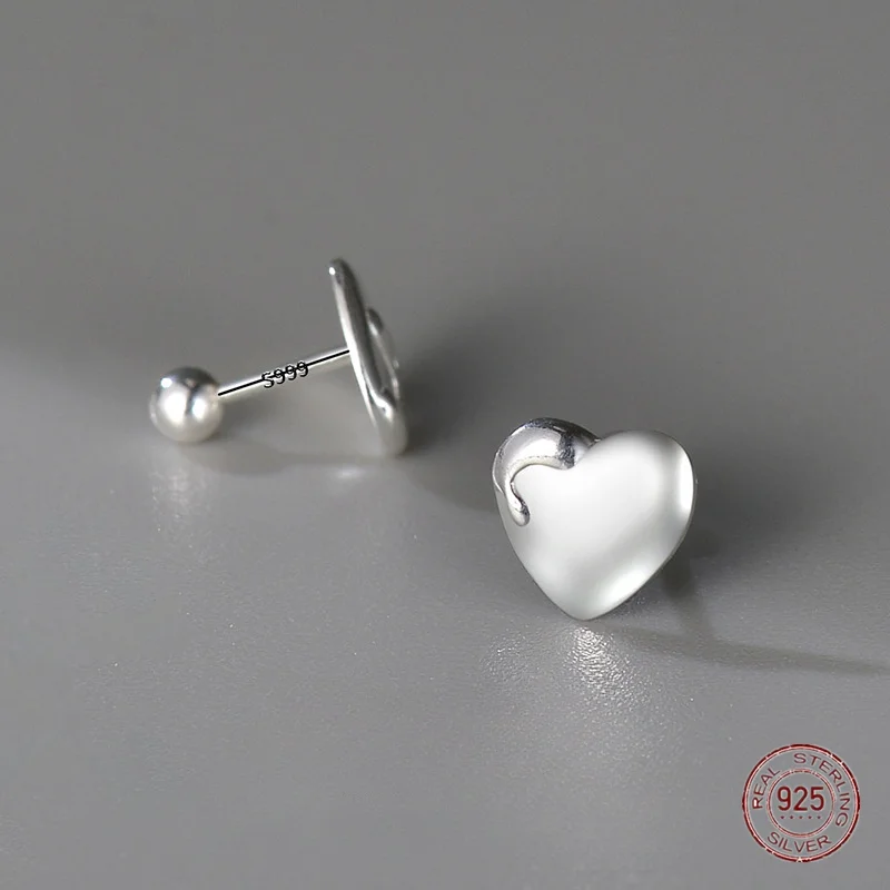 925SterlingSilverMeltLoveHeartStudEarringsforWomenKoreanFashionMiniPunkEarring
