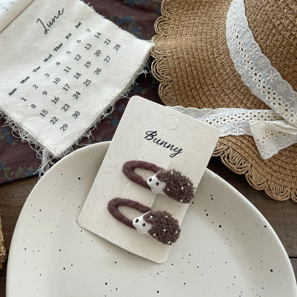 2pcs/set Baby Girls Cute Hedgehog Hairpin Elastic Coffee Hair Bands BB Clip Rubber for Kids Hair Rope Ties Children Accessories