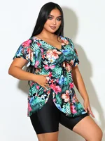 Plus Size Two Piece Tankini Swimsuits For Women Printed Swim Top High Waist Shorts Tummy Control Bathing Suits - Image 5