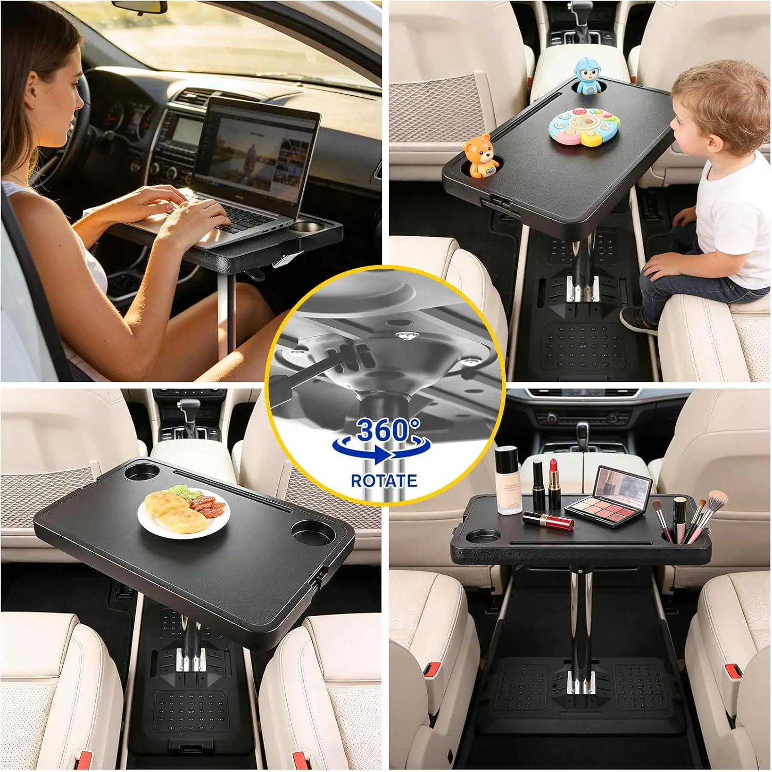 Tavolino per Sedile Auto, Scrivania Regolabile per Laptop e Tablet, Vassoio da Viaggio Multifunzione per Sedile Anteriore/Posteriore/Conducente - immagine 5