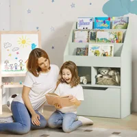 Kids Storage Bookcase Stand w/ Display Shelves & Drawer for Toys & Books, Green 1