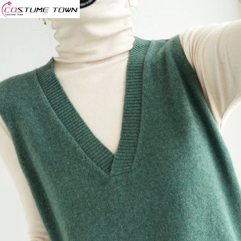

2023 Spring and Autumn Korean Edition New Sweater Knitted Vest Women's Loose Pullover V-Neck Sleeveless Sweater