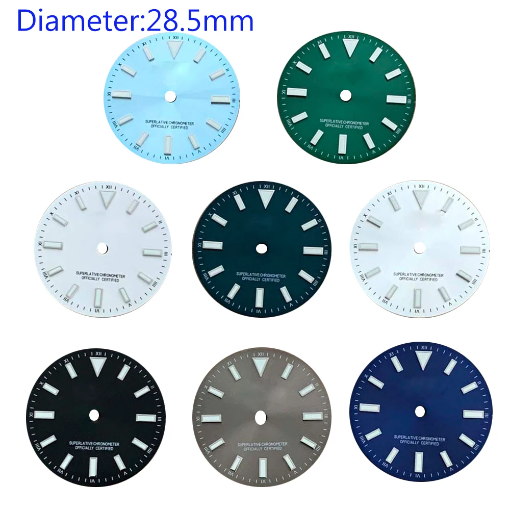 

SKX007/SUB 28.5mm green luminous dial watch accessory, suitable for NH35 and NH36 automatic movements with S logo, customizable