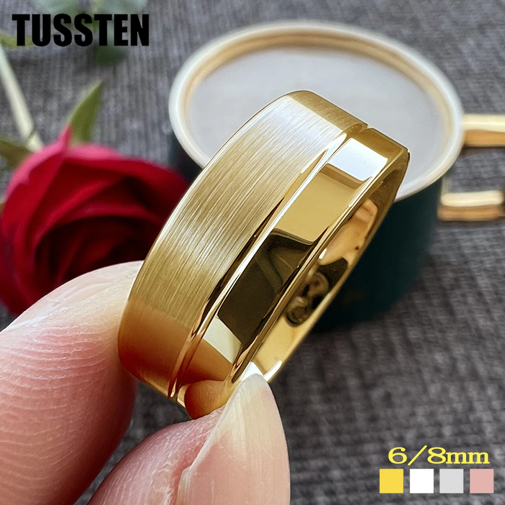 

Dropshipping TUSSTEN 6/8MM Grooved Tungsten Carbide Ring Men Women Plain Band Classic Jewelry Comfort Fit
