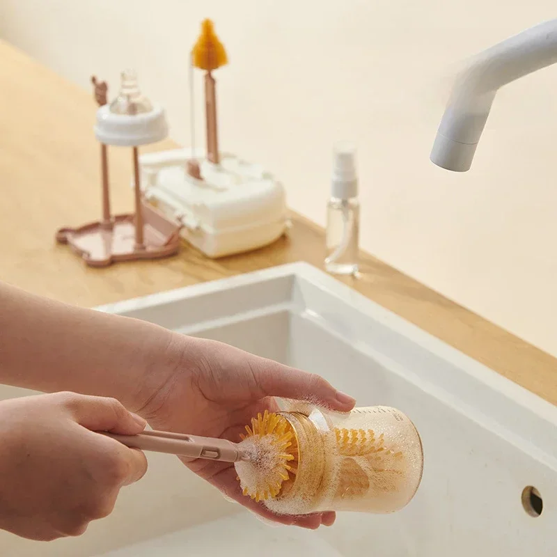 8 in 1 Baby Bottle Cleaner Brush Silicone Bottle Brush Cleaner Nipple Set Feeding Bottles With Case