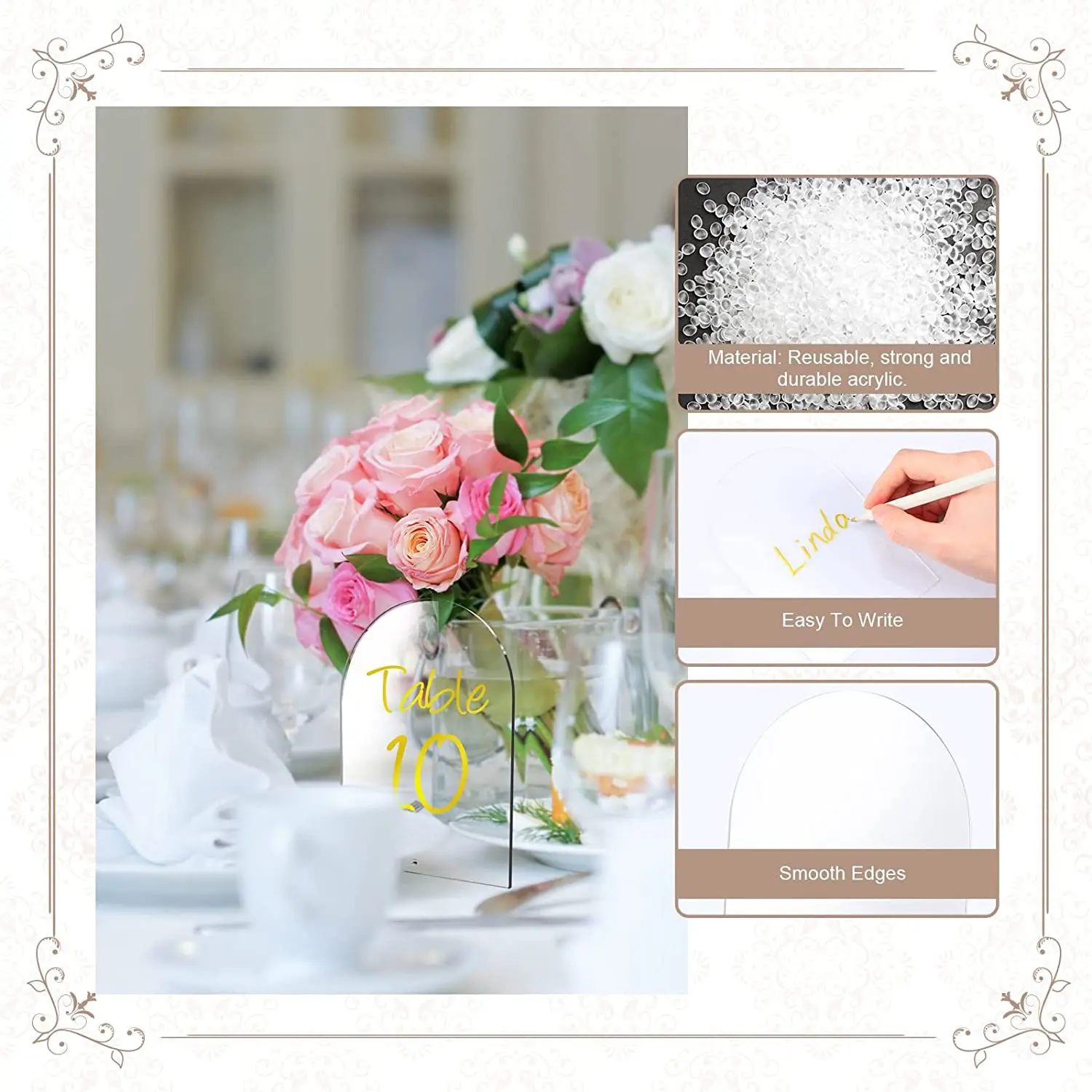 5Pcs Acrylic Wedding Table Card Perfect with Stands for Centerpiece, Reception, Decoration, Party, Anniversary, Event
