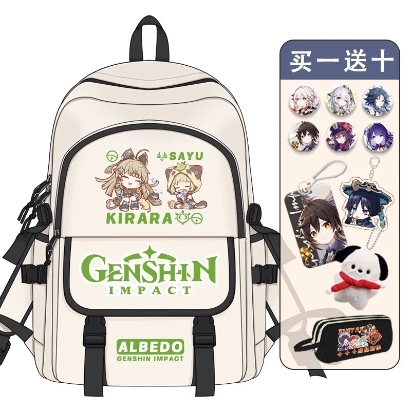 

Anime Genshin Impact Game Cos Tighnari Qiqi Hutao Keqing Diona Sayu Etc. Unisex Casual Vertical Square Zipper Backpack Gift