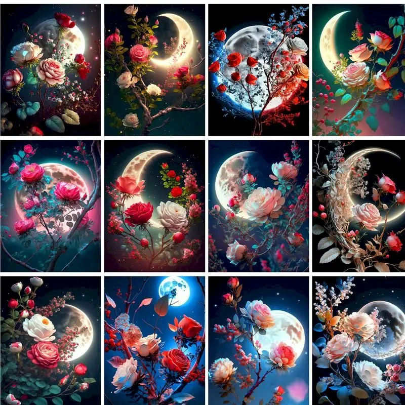 

GATYZTORY Diy Paintings By Number Flowers Landscape Kits With Frame Oil Painting Moonlight Scenery Acrylic Paint Home Wall Decor