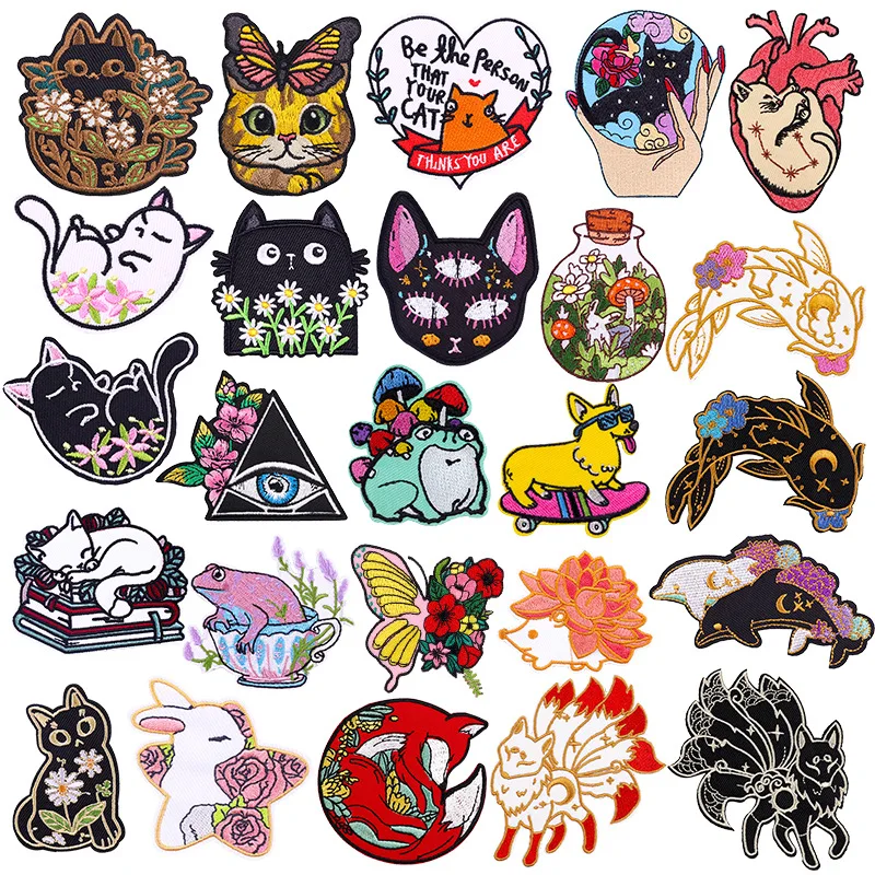 130198-caabe4.jpg Cartoon Flower Embroidery Iron-On Patches – Cute Fox, Whale, Butterfly & Animal Cloth Stickers for Clothes, Jackets, Bags & DIY Applique Projects - Image 1