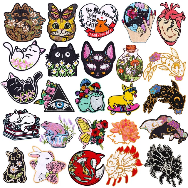 Cartoon Flower Embroidery Iron-On Patches – Cute Fox, Whale, Butterfly & Animal Cloth Stickers for Clothes, Jackets, Bags & DIY Applique Projects